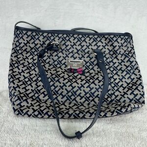 Tommy Hilfiger TH Monogram Tote Bag Navy Beige Purse Handbag Shoulder Bag